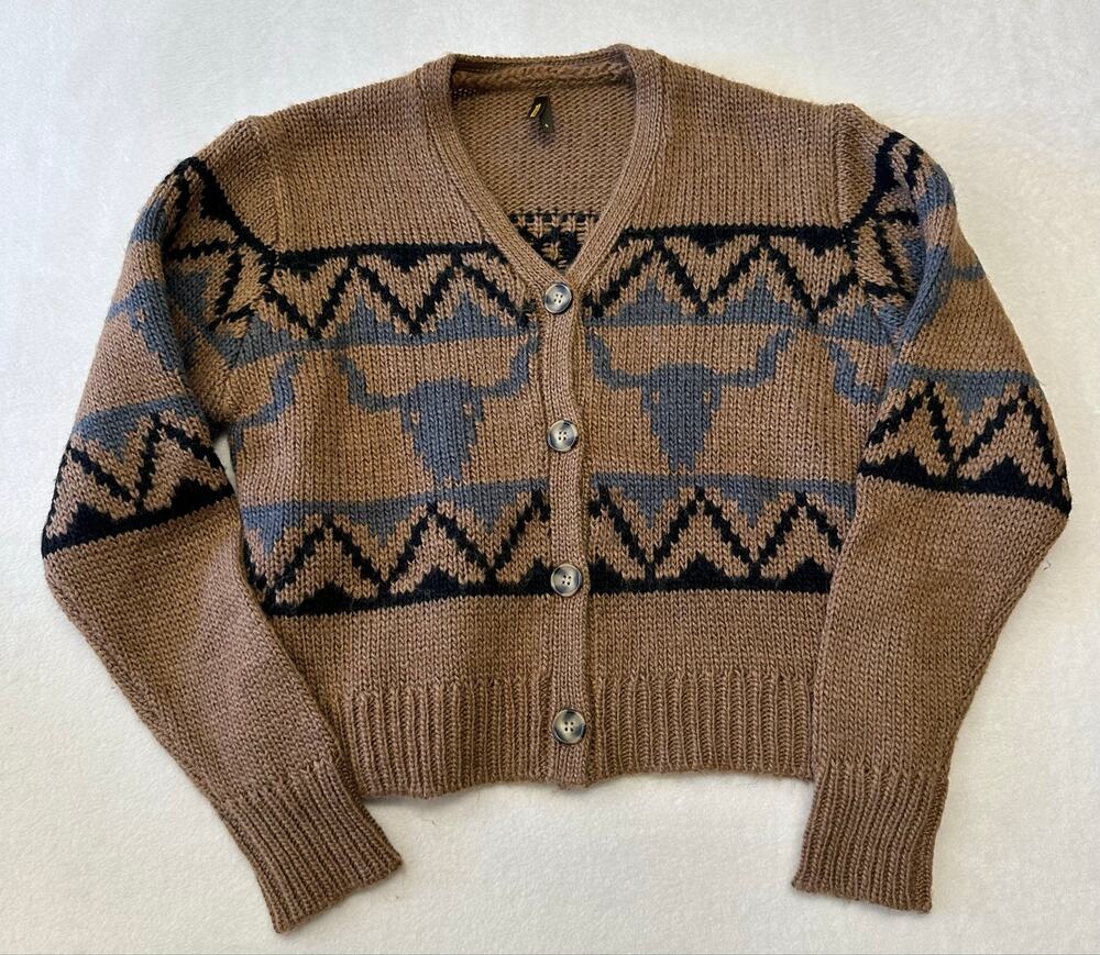Stetson Steer Head Cropped Cardigan Sweater Small